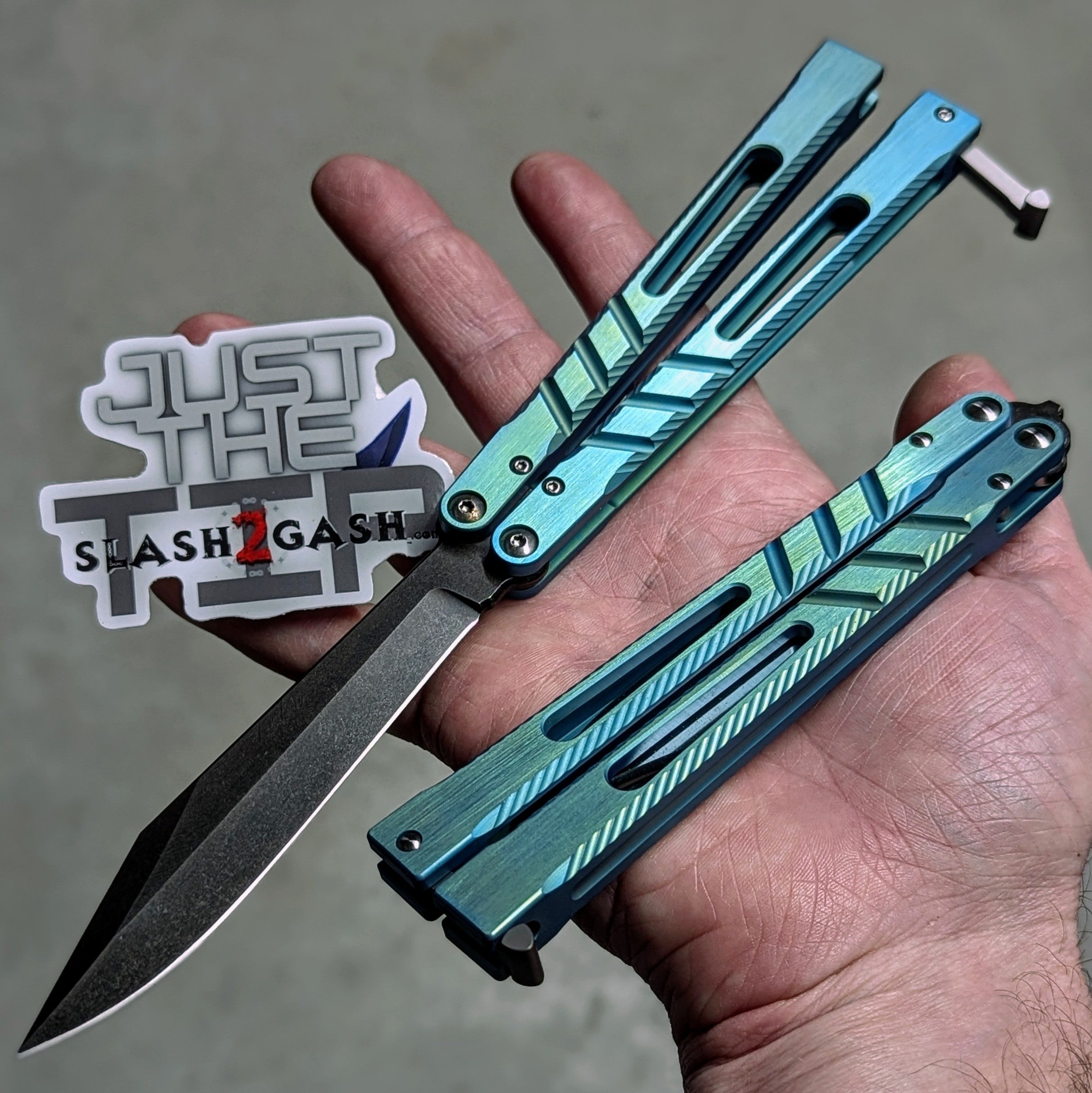 TheONE CHAB v2 Balisong Clone TITANIUM Butterfly Knife - Textured V2 Green V2 - Sharp (Alt Blade, Black) Knife-Balisong - Tophatter Daily Deals