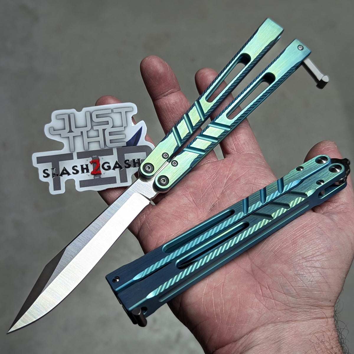 TheONE CHAB v2 Balisong Clone TITANIUM Butterfly Knife - Textured V2 Green V2 - Sharp (Alt Blade, Satin) Knife-Balisong - Tophatter Daily Deals