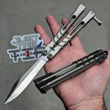 TheONE CHAB v2 Balisong Clone TITANIUM Butterfly Knife - Textured V2 Grey Stonewash V2 - Sharp (Alt Blade, Satin) Knife-Balisong - Tophatter Daily Deals