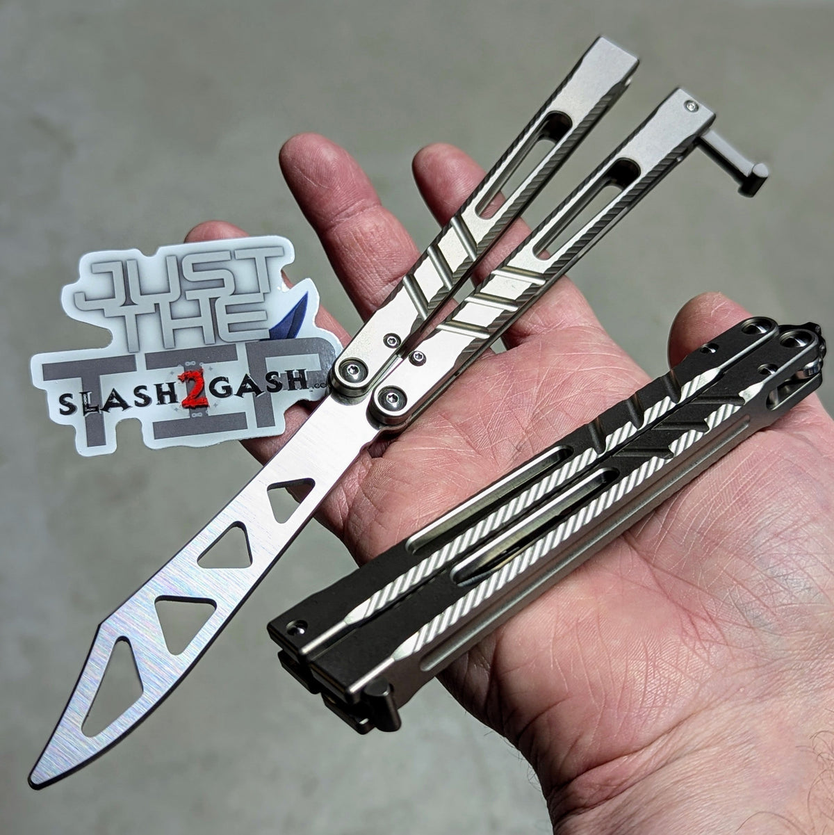 TheONE CHAB v2 Balisong Clone TITANIUM Butterfly Knife - Textured V2 Grey Stonewash V2 - Trainer (Dull, no edge) Knife-Balisong - Tophatter Daily Deals