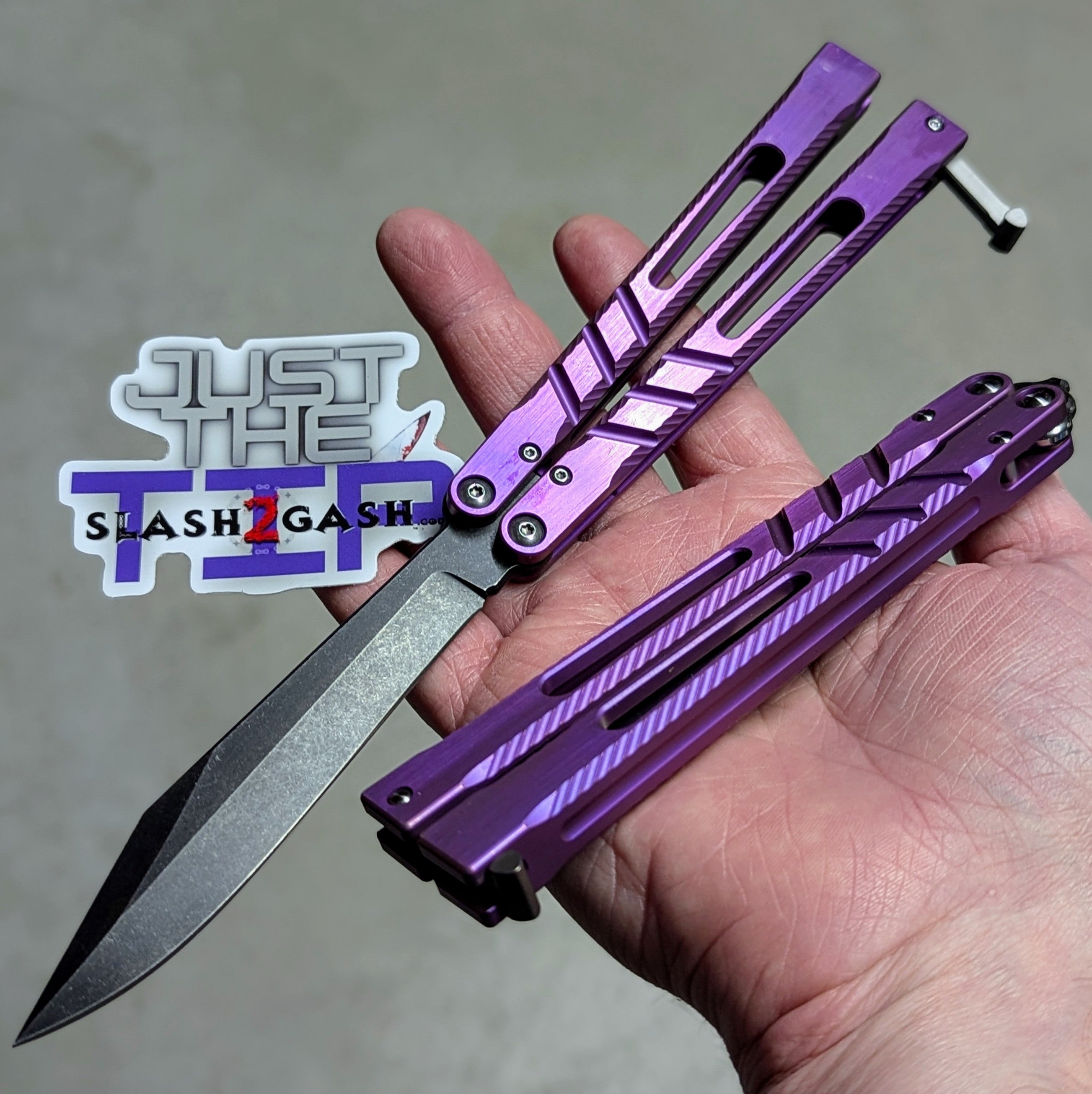 TheONE CHAB v2 Balisong Clone TITANIUM Butterfly Knife - Textured V2 Purple V2 - Sharp (Alt Blade, Black) Knife-Balisong - Tophatter Daily Deals
