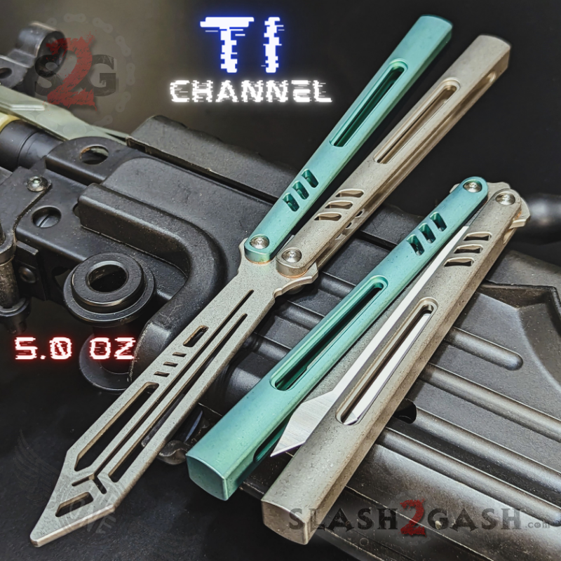 TheONE Channel REP Butterfly Knife TITANIUM Balisong (clone) - Pinless Multi (Green Grey) - Trainer Knife-Balisong - Tophatter Daily Deals