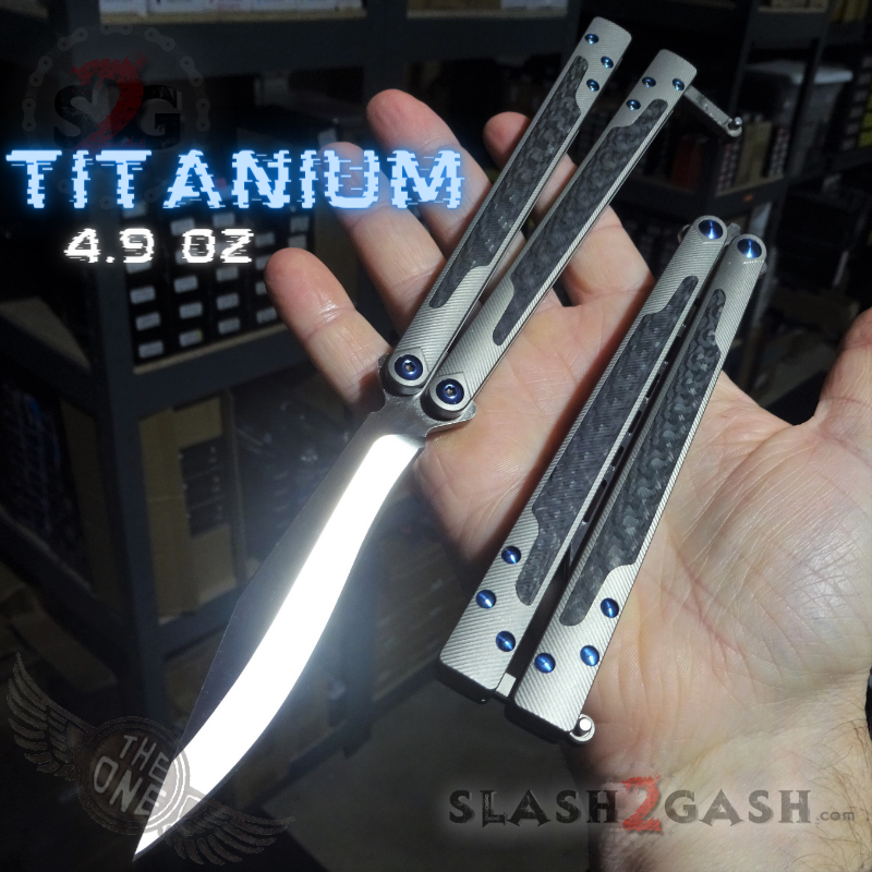 TheONE Butterfly Knife w/ Bushings TI Balisong - (clone) EX10 Carbon Fiber Bowie (sharp) - Carbon Fiber w Blue Screws Knife-Balisong - Tophatter Daily Deals