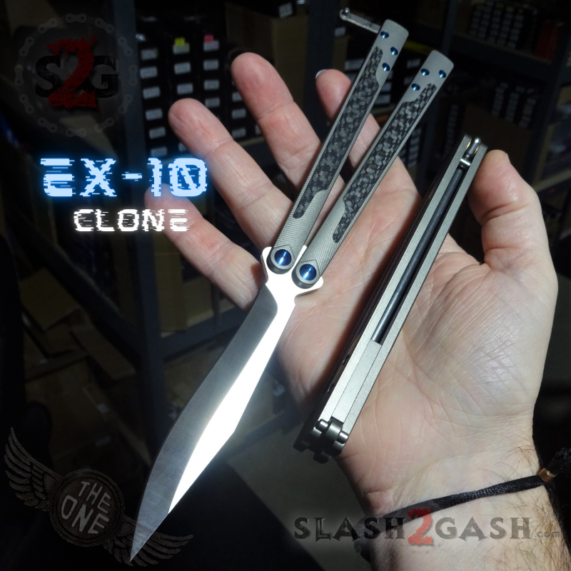 TheONE Butterfly Knife w/ Bushings TI Balisong - (clone) EX10 Carbon Fiber Knife-Balisong - Tophatter Daily Deals