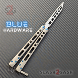 TheONE Balisong Trainer Butterfly Knife TI w/ BLUE Hardware - (clone) EX10 Trainer - Silver w BLUE Screws Knife-Balisong - Tophatter Daily Deals