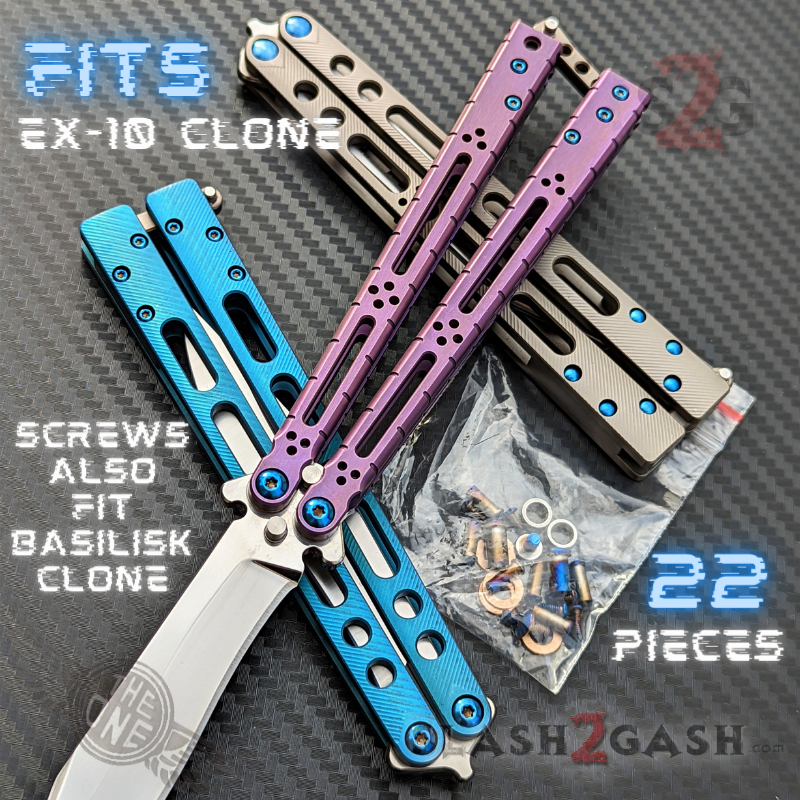 Balisong Spare Hardware Kit for TheONE EX-10 (clone) BLUE or SILVER BLUE Hardware Kit - BASILISK (with 5x spacer pins) for 4mm blades Knife-Accessory - Tophatter Daily Deals