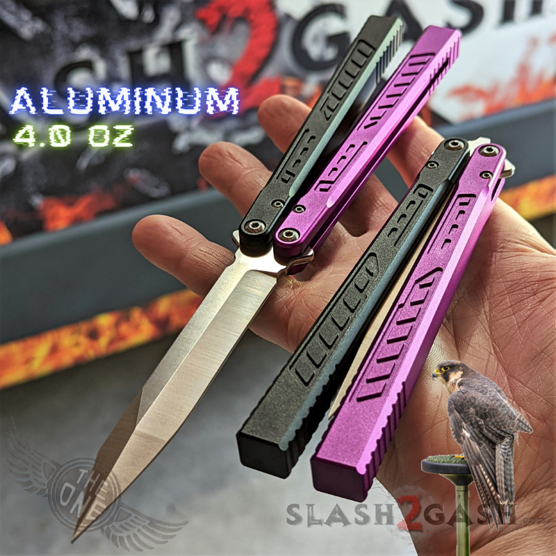 TheONE Channel Balisong FALCON Butterfly Knife w/ Zen Pins - ORIGINAL Multi (black purple) - SHARP Knife-Balisong - Tophatter Daily Deals
