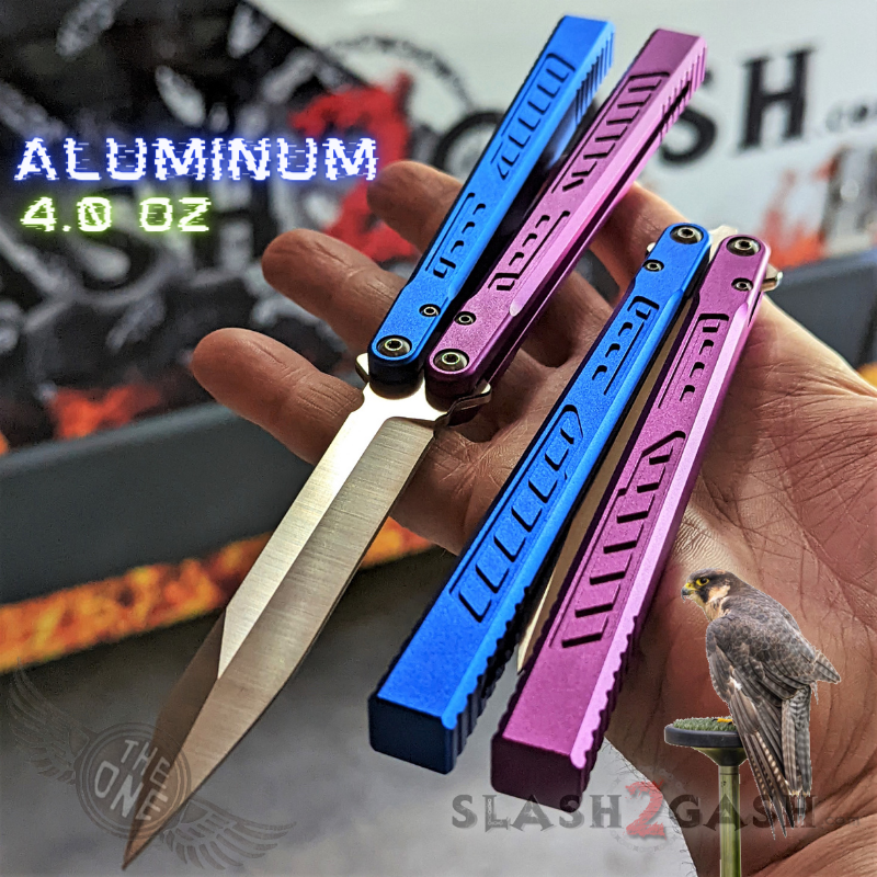 TheONE Channel Balisong FALCON Butterfly Knife w/ Zen Pins - ORIGINAL Multi (blue purple) - SHARP Knife-Balisong - Tophatter Daily Deals