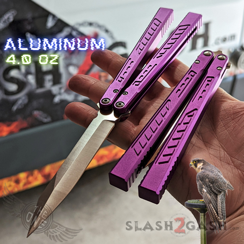 TheONE Channel Balisong FALCON Butterfly Knife w/ Zen Pins - ORIGINAL Purple - SHARP Knife-Balisong - Tophatter Daily Deals