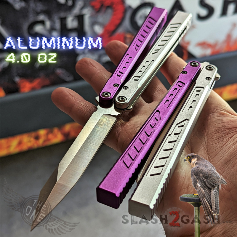 TheONE Channel Balisong FALCON Butterfly Knife w/ Zen Pins - ORIGINAL Multi (purple silver) - SHARP Knife-Balisong - Tophatter Daily Deals