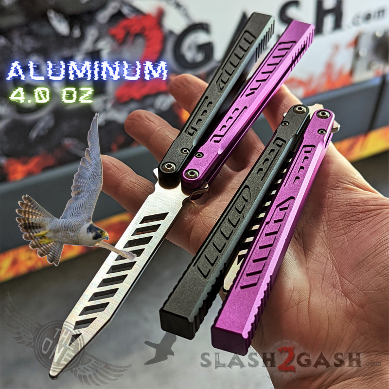 TheONE Channel Balisong FALCON Butterfly Knife w/ Zen Pins - ORIGINAL Multi (black purple) - TRAINER Knife-Balisong - Tophatter Daily Deals