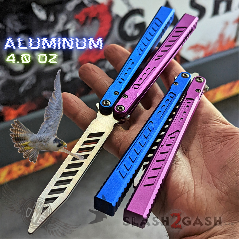 TheONE Channel Balisong FALCON Butterfly Knife w/ Zen Pins - ORIGINAL Multi (blue purple) - TRAINER Knife-Balisong - Tophatter Daily Deals