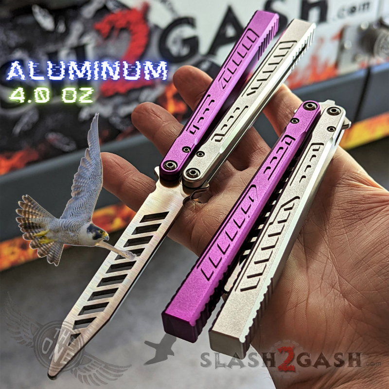 TheONE Channel Balisong FALCON Butterfly Knife w/ Zen Pins - ORIGINAL Multi (purple silver) - TRAINER Knife-Balisong - Tophatter Daily Deals