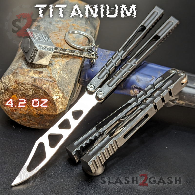 TheONE Channel Butterfly Knife TITANIUM Balisong (clone) - Hammer CHAB Black - Trainer Knife-Balisong - Tophatter Daily Deals
