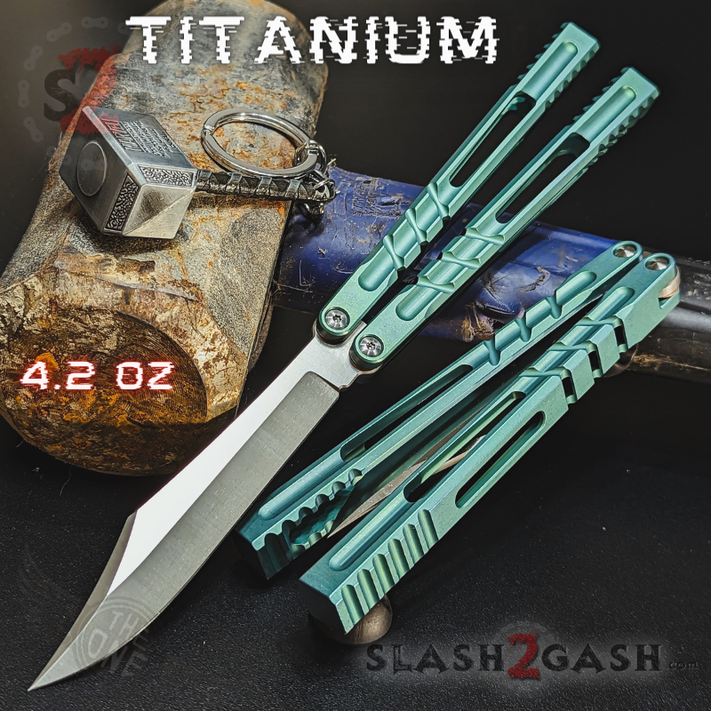 TheONE Channel Butterfly Knife TITANIUM Balisong (clone) - Hammer CHAB Green - Sharp Knife-Balisong - Tophatter Daily Deals