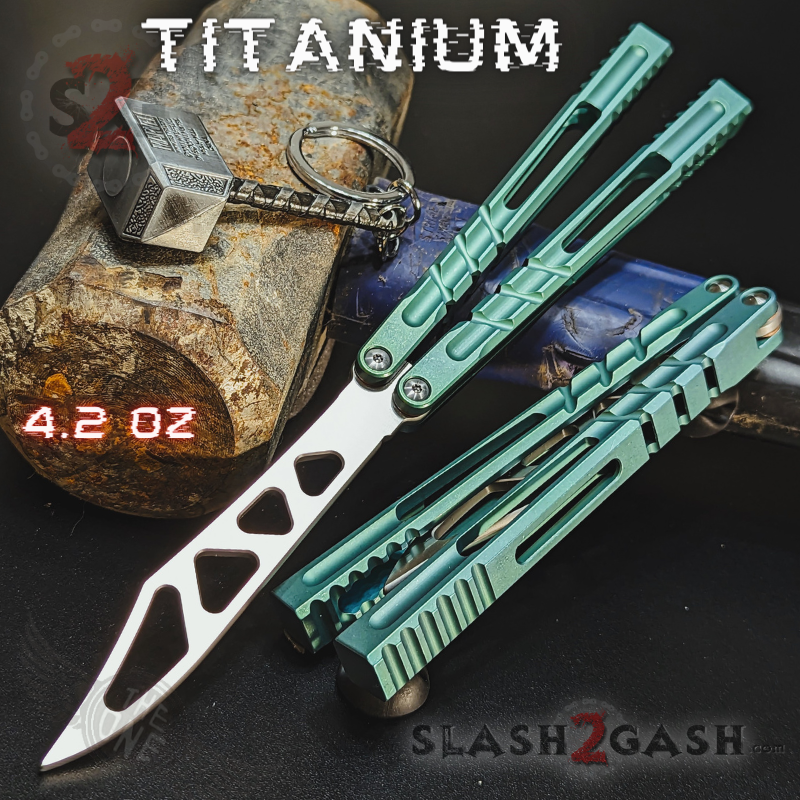 TheONE Channel Butterfly Knife TITANIUM Balisong (clone) - Hammer CHAB Green - Trainer Knife-Balisong - Tophatter Daily Deals