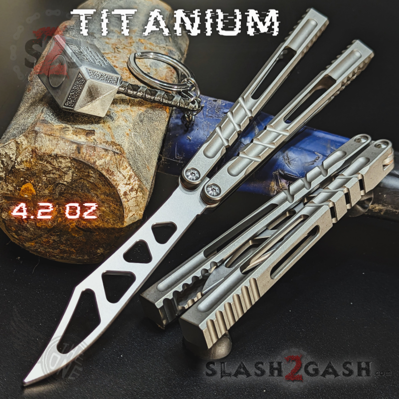 TheONE Channel Butterfly Knife TITANIUM Balisong (clone) - Hammer CHAB Grey Silver - Trainer Knife-Balisong - Tophatter Daily Deals