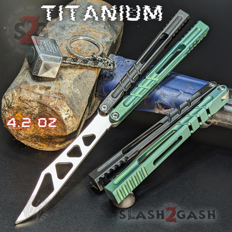 TheONE Channel Butterfly Knife TITANIUM Balisong (clone) - Hammer CHAB Multi (Black Green) - Trainer Knife-Balisong - Tophatter Daily Deals