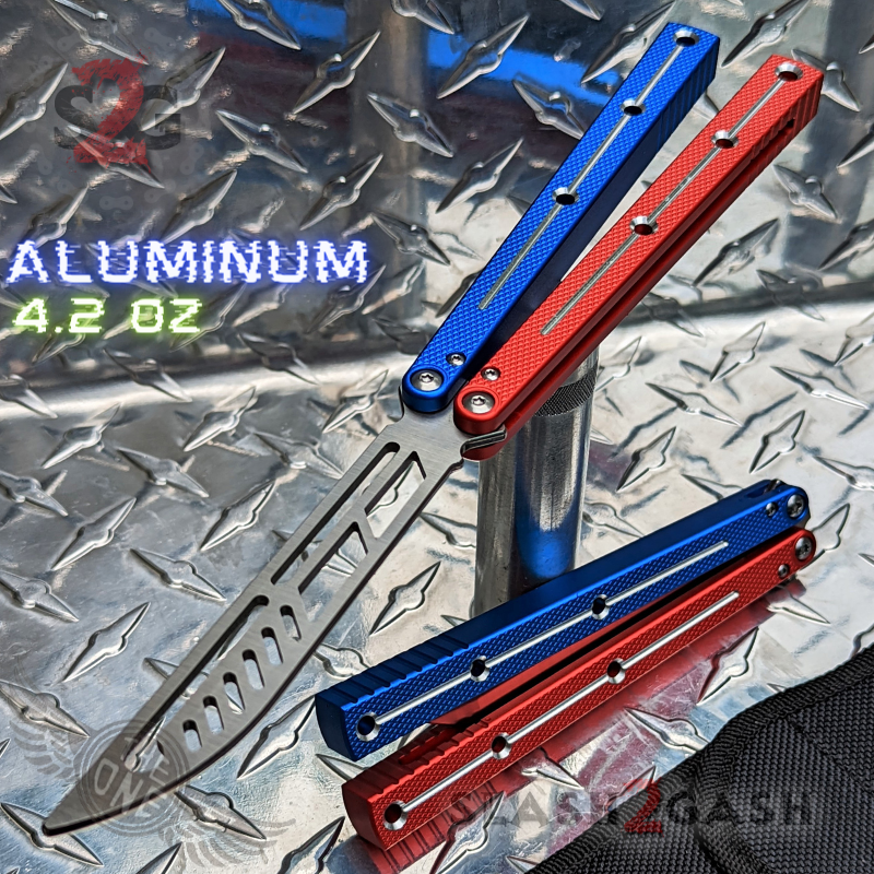 TheONE Channel Balisong KRAKEN Butterfly Knife w/ Zen Pins - (clone) Blue Red Multi - Trainer Knife-Balisong - Tophatter Daily Deals