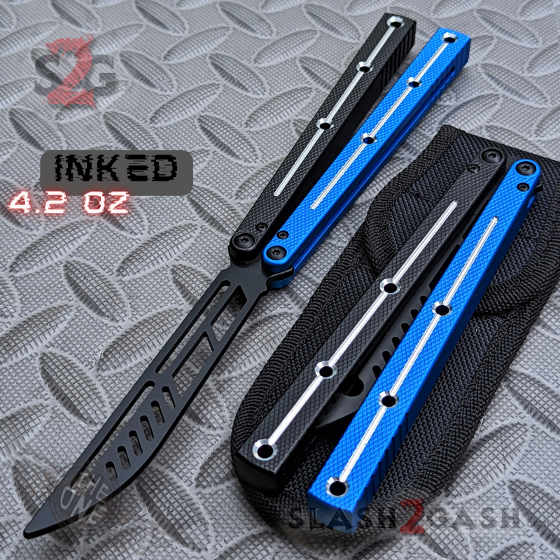 TheONE Channel Balisong KRAKEN clone w/ Black Hardware - Trainer INKED Black Blue Multi - w Black Trainer (dull) Knife-Balisong - Tophatter Daily Deals
