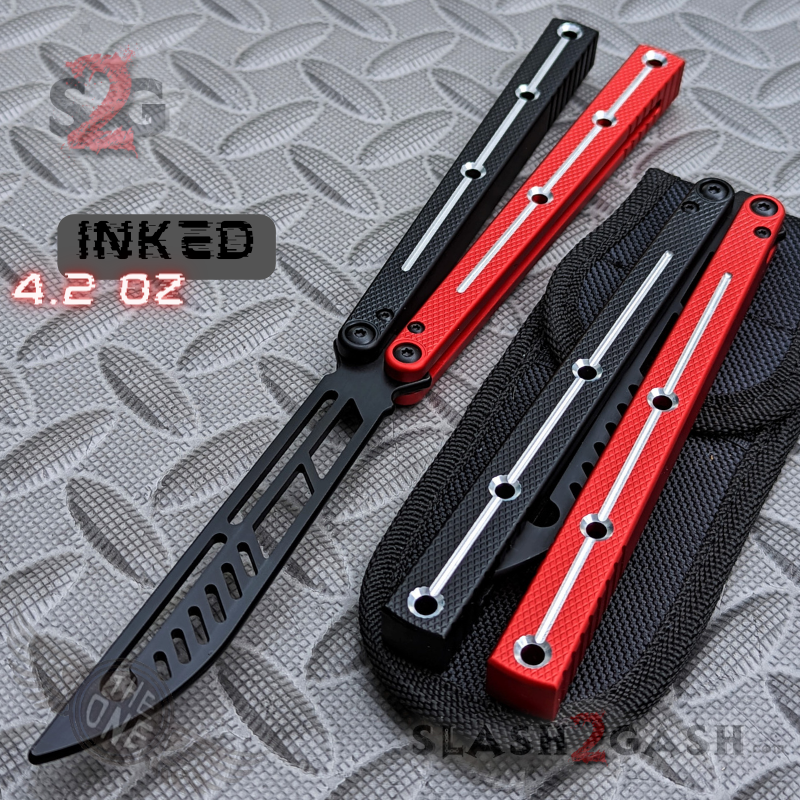 TheONE Channel Balisong KRAKEN clone w/ Black Hardware - Trainer INKED Black Red - w Black Trainer (dull) Knife-Balisong - Tophatter Daily Deals