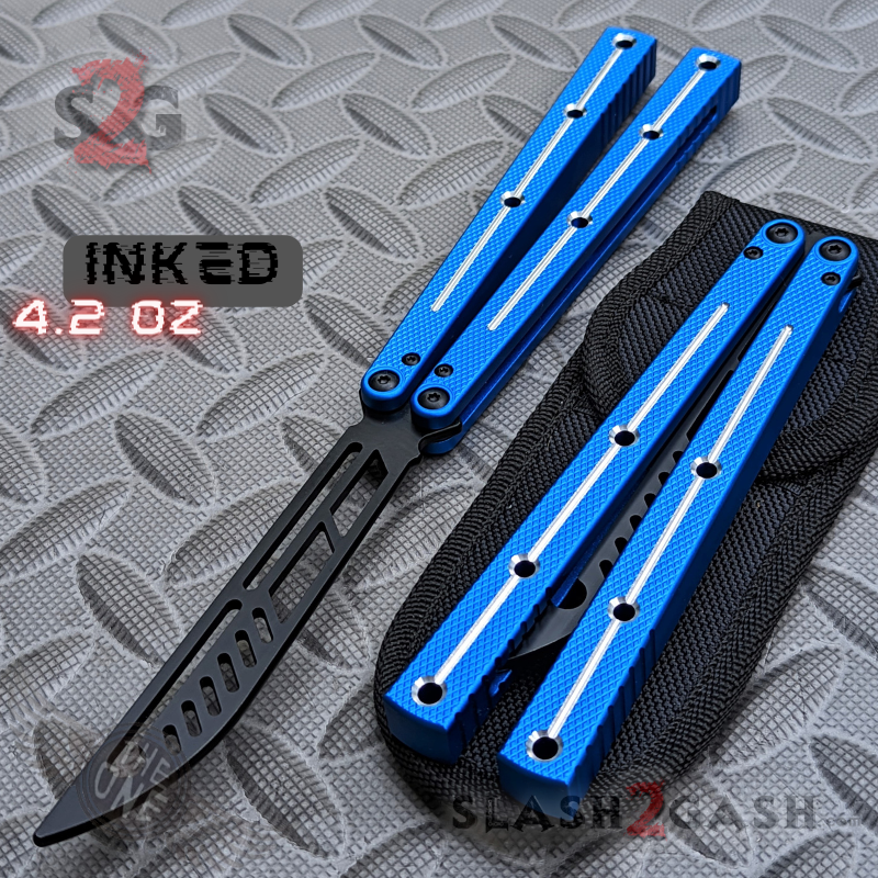TheONE Channel Balisong KRAKEN clone w/ Black Hardware - Trainer INKED Blue w Black Trainer (dull) Knife-Balisong - Tophatter Daily Deals
