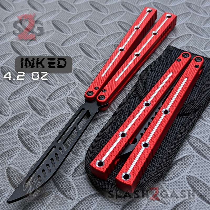 TheONE Channel Balisong KRAKEN clone w/ Black Hardware - Trainer INKED Red w Black Trainer (dull) Knife-Balisong - Tophatter Daily Deals