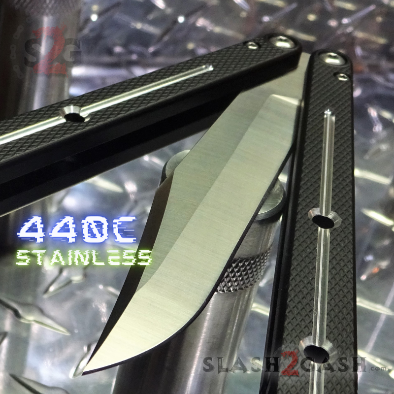 TheONE Channel Balisong KRAKEN Butterfly Knife w/ Zen Pins - (clone) Black w Bowie (sharp) Knife-Balisong - Tophatter Daily Deals
