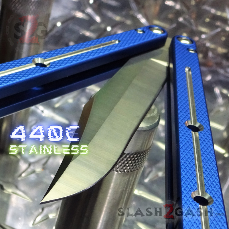 TheONE Channel Balisong KRAKEN Butterfly Knife w/ Zen Pins - (clone) Blue w Bowie (sharp) Knife-Balisong - Tophatter Daily Deals