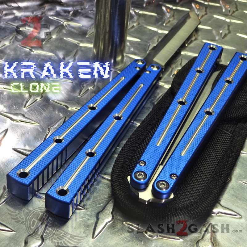 TheONE Kraken (clone) Balisong Butterfly Knife w/ Zen Pins - Blue Knife-Balisong - Tophatter Daily Deals