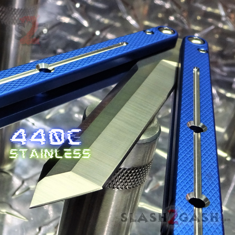TheONE Channel Balisong KRAKEN Butterfly Knife w/ Zen Pins - (clone) Blue w Tanto (sharp) Knife-Balisong - Tophatter Daily Deals