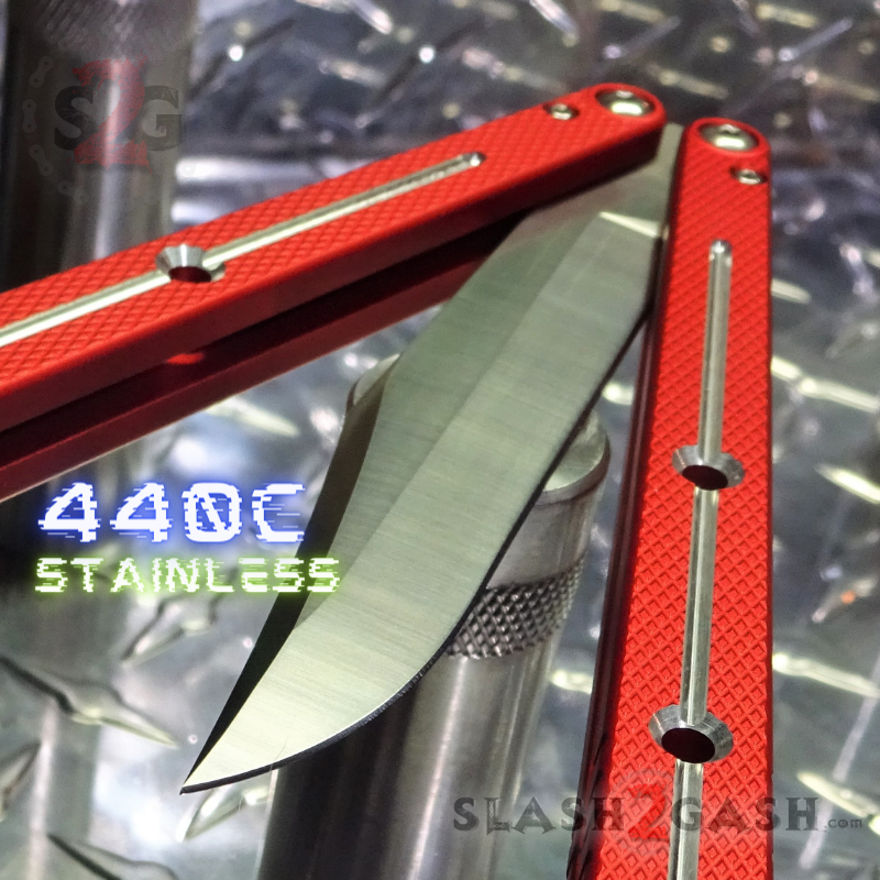 TheONE Channel Balisong KRAKEN Butterfly Knife w/ Zen Pins - (clone) Red w Bowie (sharp) Knife-Balisong - Tophatter Daily Deals