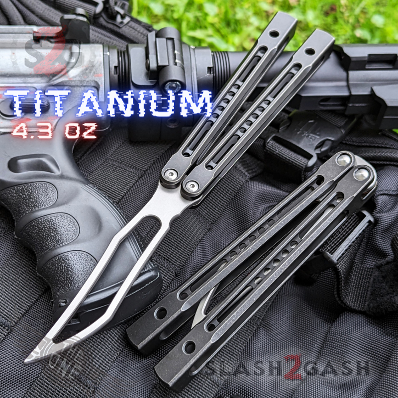 TheONE Channel Balisong TITANIUM Butterfly Knife D2 Monarch - V2 (clone) Black - Trainer Knife-Balisong - Tophatter Daily Deals