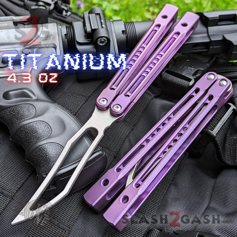 TheONE Channel Balisong TITANIUM Butterfly Knife D2 Monarch - V2 (clone) Purple - Trainer Knife-Balisong - Tophatter Daily Deals