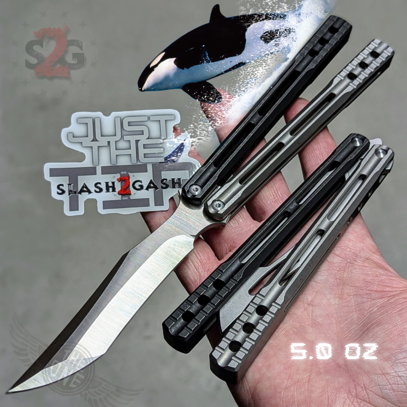 TheONE Channel Balisong TITANIUM Butterfly Knife D2 Orca - (clone) Dual-tone (Black Grey) - Sharp (Satin) Knife-Balisong - Tophatter Daily Deals