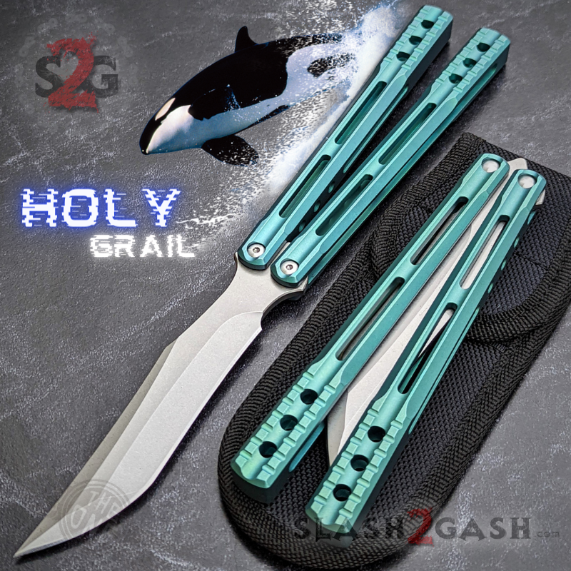 TheONE Channel Balisong TITANIUM Butterfly Knife D2 Orca - (clone) Green - Sharp (Blade will be Satin finish) Knife-Balisong - Tophatter Daily Deals