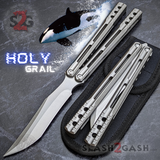TheONE Channel Balisong TITANIUM Butterfly Knife D2 Orca - (clone) Grey Silver - Sharp (Blade will be Satin finish) Knife-Balisong - Tophatter Daily Deals