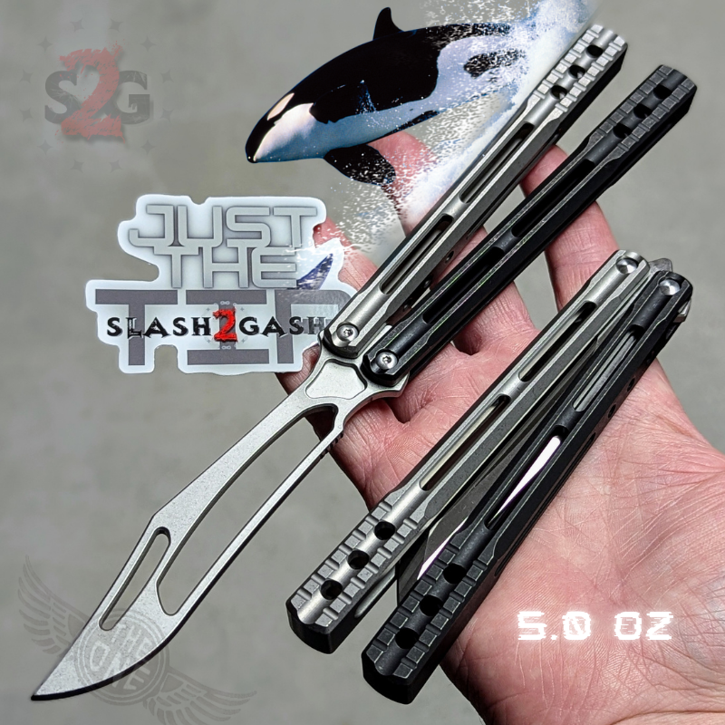 TheONE Channel Balisong TITANIUM Butterfly Knife D2 Orca - (clone) Dual-tone (Black Grey) - Trainer Knife-Balisong - Tophatter Daily Deals