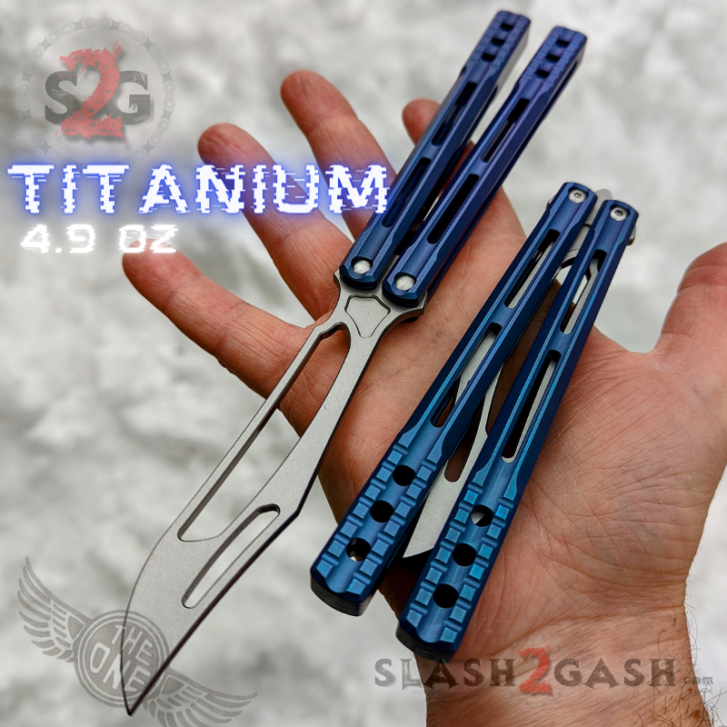 TheONE Channel Balisong TITANIUM Butterfly Knife D2 Orca - (clone) Blue - Trainer Knife-Balisong - Tophatter Daily Deals
