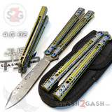 TheONE Python Clone Butterfly Knife TITANIUM Balisong - Damascus Blue Gold - Sharp (Damascus Steel) Knife-Balisong - Tophatter Daily Deals