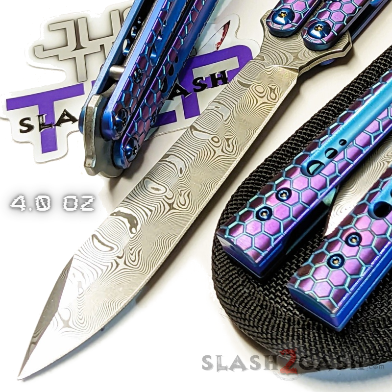 TheONE Python Clone Butterfly Knife TITANIUM Balisong - Damascus Knife-Balisong - Tophatter Daily Deals