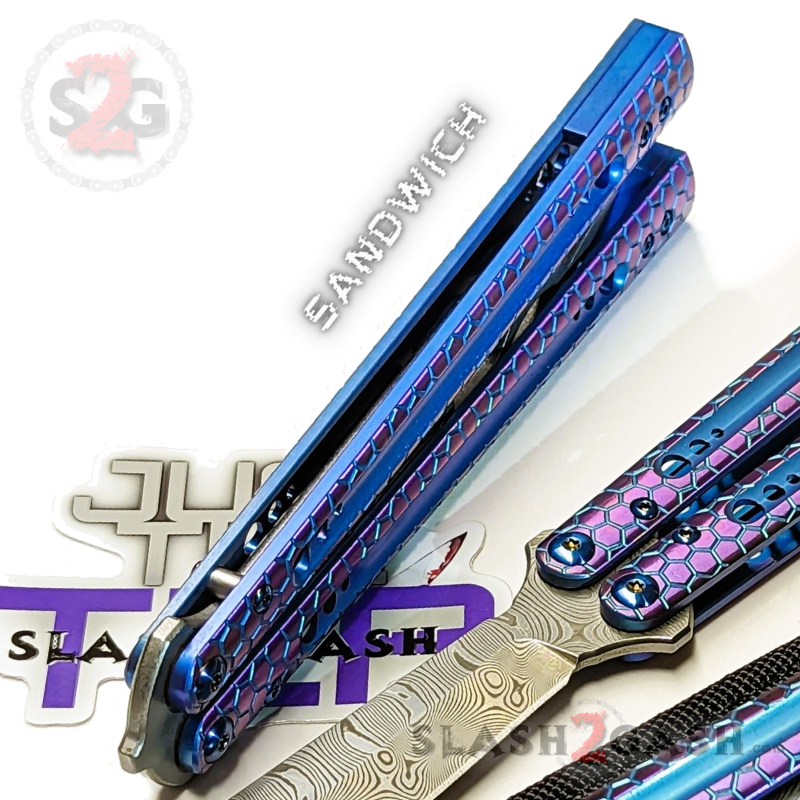 TheONE Python Clone Butterfly Knife TITANIUM Balisong - Damascus Knife-Balisong - Tophatter Daily Deals