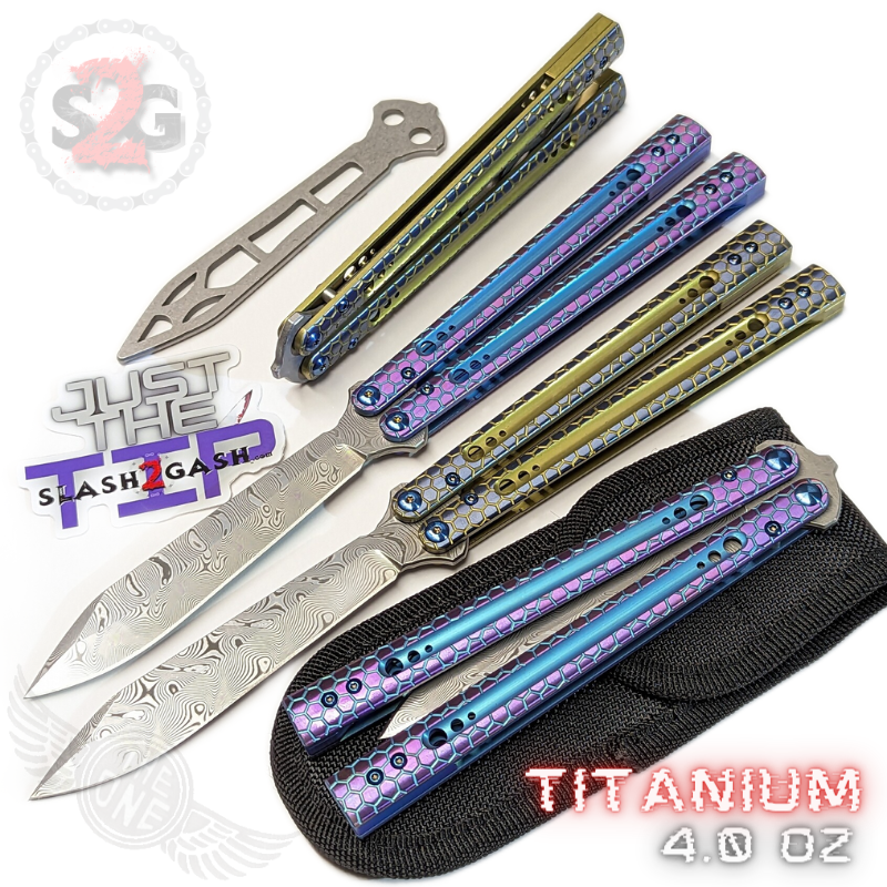 TheONE Python Clone Butterfly Knife TITANIUM Balisong - Damascus Knife-Balisong - Tophatter Daily Deals