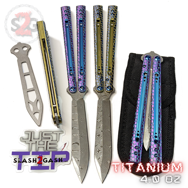 TheONE Python Clone Butterfly Knife TITANIUM Balisong - Damascus Knife-Balisong - Tophatter Daily Deals