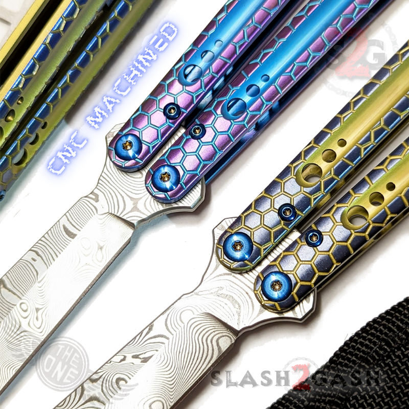 TheONE Python Clone Butterfly Knife TITANIUM Balisong - Damascus Knife-Balisong - Tophatter Daily Deals