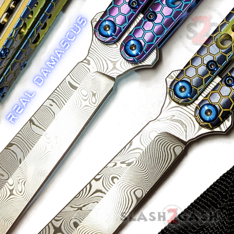 TheONE Python Clone Butterfly Knife TITANIUM Balisong - Damascus Knife-Balisong - Tophatter Daily Deals