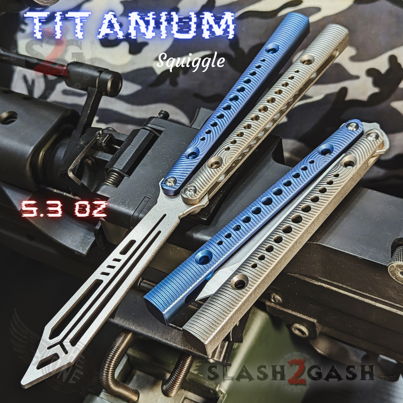 TheONE Squiggle REP Butterfly Knife TITANIUM Balisong (clone) - Channel Multi (Blue Grey) - Trainer Knife-Balisong - Tophatter Daily Deals