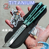 TheONE Tsunami Clone TITANIUM Balisong Butterfly Knife - Channel Green - Sharp (Damascus Steel) Knife-Balisong - Tophatter Daily Deals