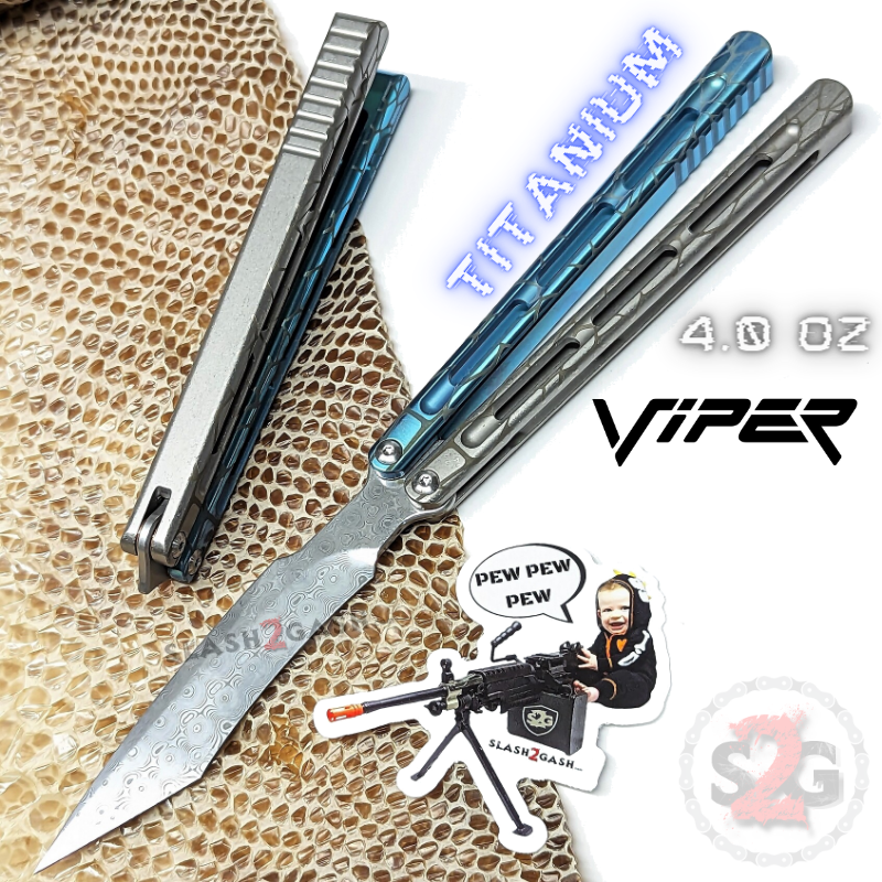 TheONE Viper Clone TITANIUM Balisong Butterfly Knife - Channel Multi (Green Grey) - Sharp (Damascus Steel) Knife-Balisong - Tophatter Daily Deals