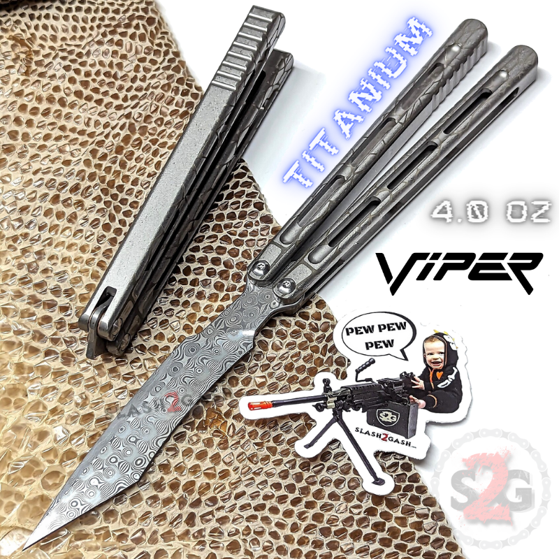 TheONE Viper Clone TITANIUM Balisong Butterfly Knife - Channel Grey Silver - Sharp (Damascus Steel) Knife-Balisong - Tophatter Daily Deals